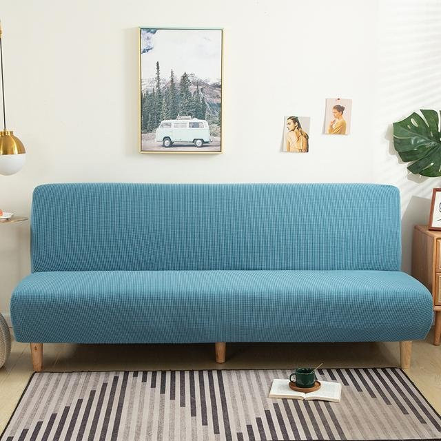 S-EMIGA Jacquard-Klappsofabezug aus elastischem Spandex in Blau, armloser Schonbezug für dein Wohnzimmer, Größe S (Länge: 120-150 cm) - Bild 1