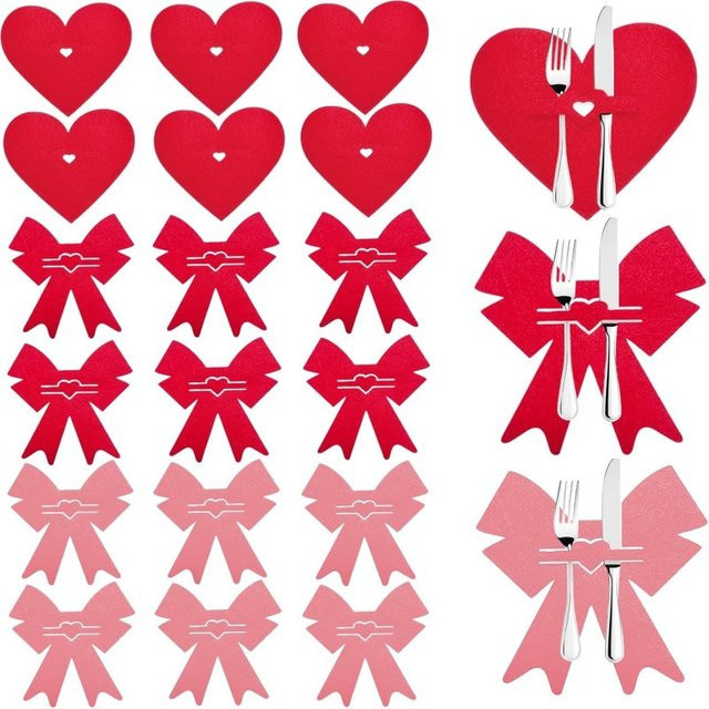 4er Set Besteckhalter in Bogenform aus Papier für Valentinstag, Weihnachten und Party-Dekoration, Farbe: Rot - Bild 1