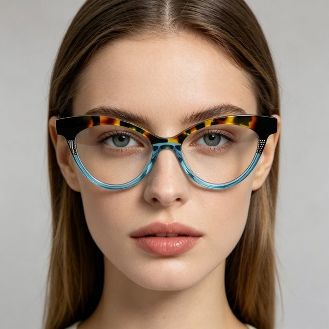 BETSION Lesebrille Cat-Eye, Acetat, Vollrand, Damen, Multicolour - Bild 1