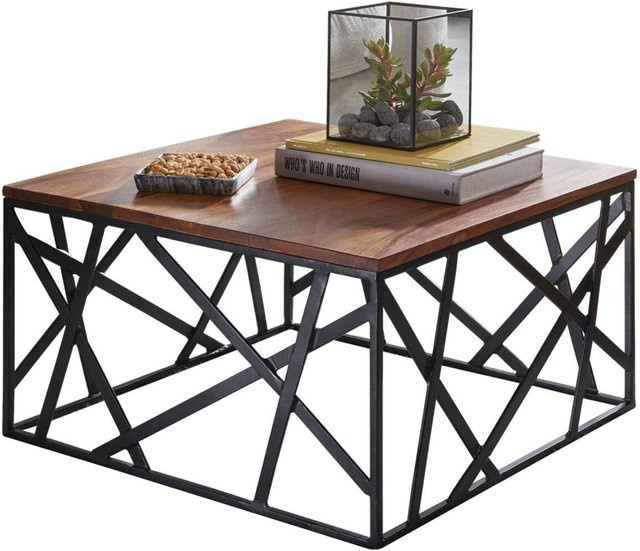 Wohnling Couchtisch aus Sheeshamholz im Industrial-Stil, schwarz und natur lackiert, B/H/T: 60 x 35 x 60 cm - Bild 1