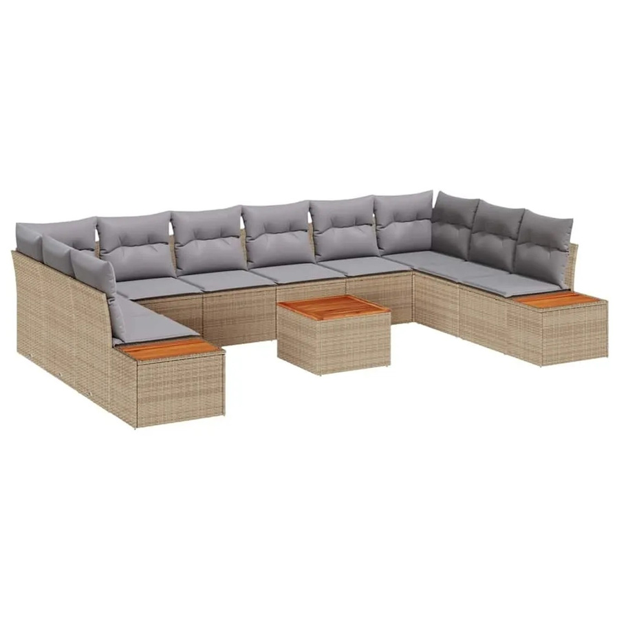 vidaXL Gartensofa-Set aus Polyrattan in U-Form mit Kissen und Couchtisch, Beige und Grau - Bild 2
