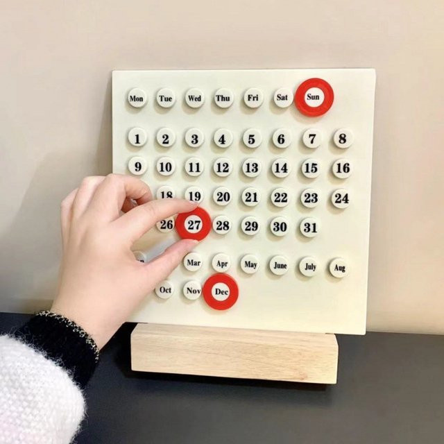 Ewiger Holz-Kalender im Montessori-Stil für Schreibtisch und Home Office, weiß, einstellbar für Woche, Monat und Datum - Bild 1