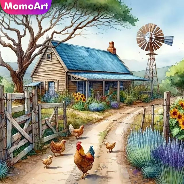 Momoart DIY Diamantmalerei Landschaft Dorf-Bild mit Acryl-Strass-Steinen, Multicolor, B/H: 20 x 20 cm - Bild 1