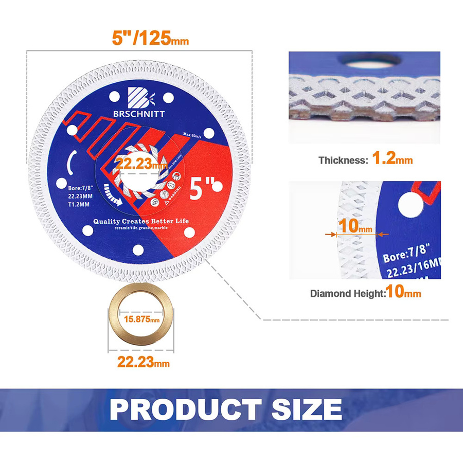 BRSCHNITT Diamanttrennscheibe Mesh Turbo 125mm für Keramik, Porzellanfliesen, Marmor und Granit - Bild 2