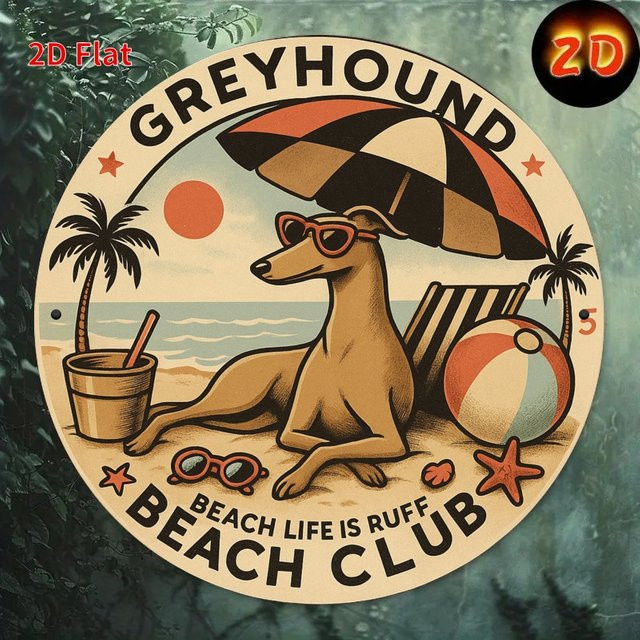 Potdemiel Metallschild Windhund Beach Club Rund, Mehrfarbig, Durchmesser: 20 cm - Bild 1
