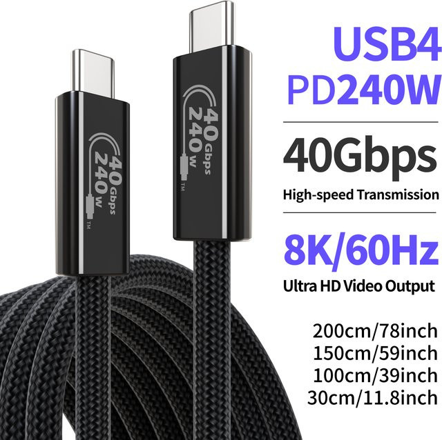 LAIHONEN USB4-Kabel in Schwarz mit 240 W Leistung, 40 Gbit/s Datenübertragung und 8K-Video Unterstützung, kompatibel mit Thunderbolt 4/3, iPhone 17/16/15, MacBook, iPad, Dell und Lenovo - Bild 1