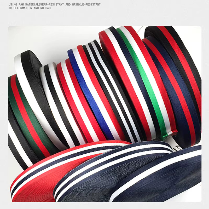 Dreifarbig gestreiftes, besticktes und verdicktes gewebtes Band in Multicolour für Rucksäcke und Medaillengurte, 5 Yards Länge - Bild 5