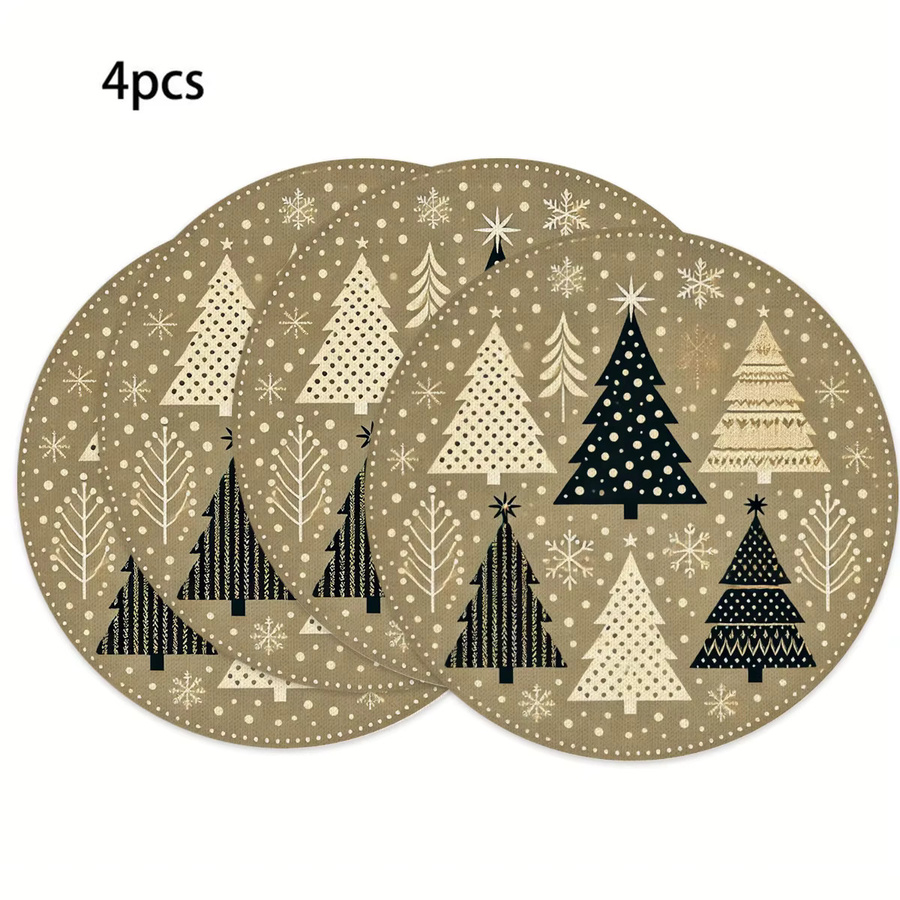 VIKAMA 4er Set Weihnachts Tischsets mit Schneeflocken-Design in Khaki/Beige, rund - Bild 4