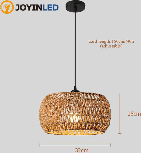 JOYINLED Handgewebter Lampenschirm aus Rattan in Braun für Pendelleuchten im Boho-Stil, Durchmesser: 32 cm - Bild 1