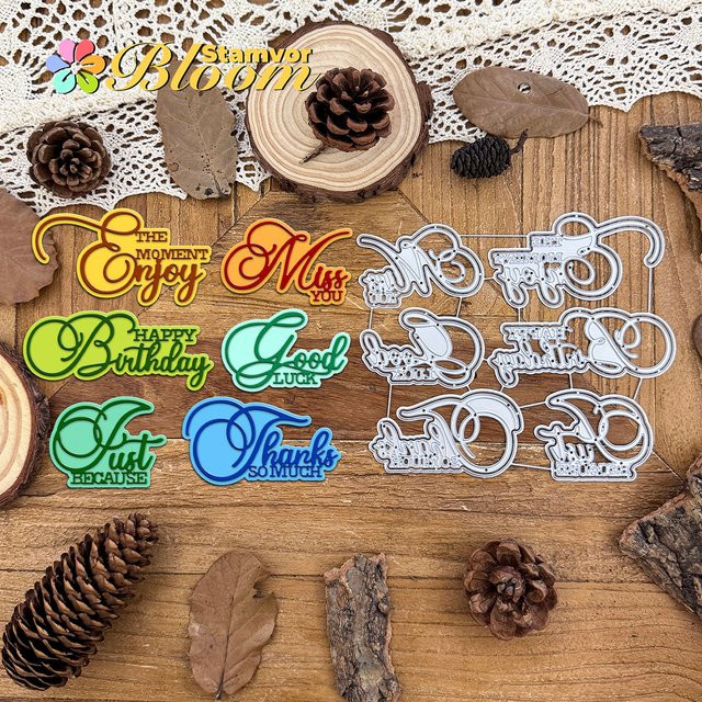Metall-Stanzformen für Scrapbooking mit englischen Texten und dekorativer Prägung zum Thema Glücklicher Geburtstag - Bild 1