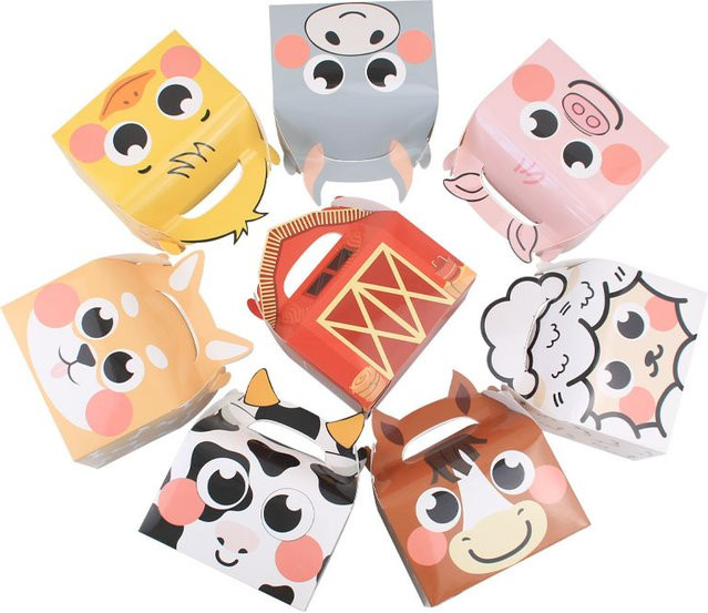Set mit 3 oder 6 Bauernhof Tier Thema Geburtstag Dekorationen als Party Favor Boxen aus Papier in Mehrfarbig - Bild 1