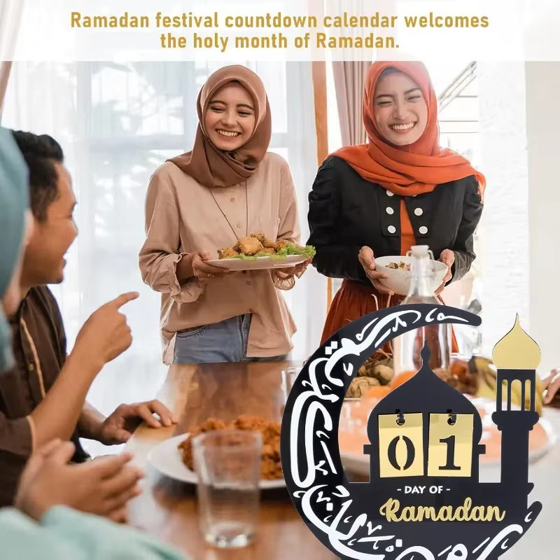Acryl-Countdown-Kalender im orientalischen Schloss-Stil für Ramadan und Eid, schwarze Tischdekoration für Heim und Büro - Bild 4