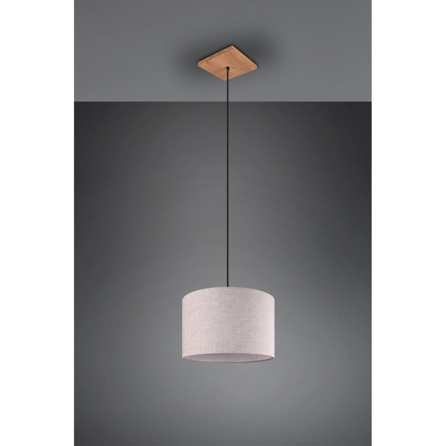 Trio Pendelleuchte Elmau 1-flammig in Nickel antik und Holz mit weißem Stoffschirm - Bild 2