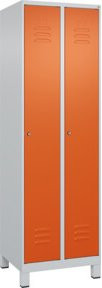 C+P Spind Classic PLUS Garderobenschrank mit 2 Abteilen, Füße, Grau/Orange, H x B x T: 195 x 60 x 50 cm - Bild 1