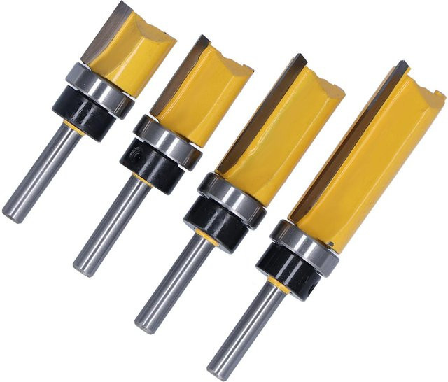 TOMTOP 4er Set Flush Trim Router Bit Muster Fräser mit geradem Lager, Durchmesser: 19 mm, Schaft: 14 in, Farbe: Gelb - Bild 1