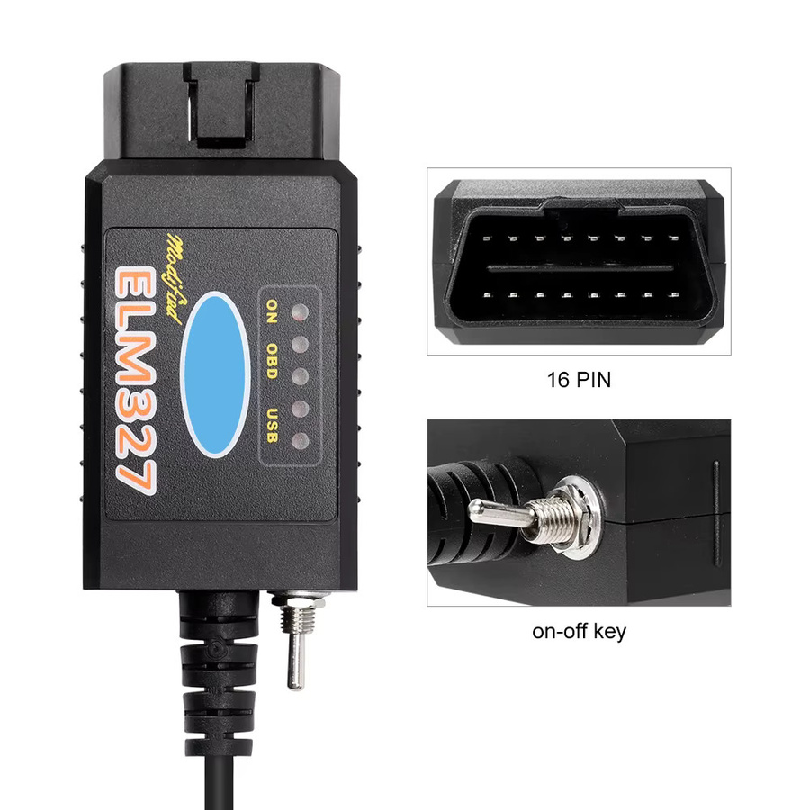 Oxchelod ELM327 V 1,5 USB OBD2 Diagnose-Scanner mit PIC18F25K80 und FTDI für FORScan, Schwarz - Bild 3