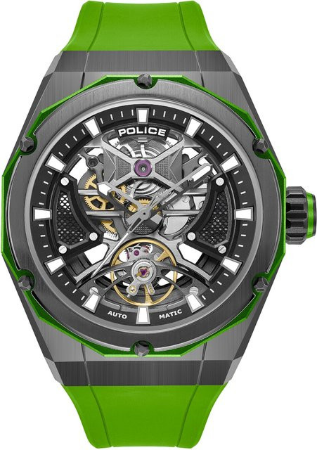 Police Herrenuhr Automatik, Edelstahl, 45 mm, Silikon, Schwarz, 5 ATM - Bild 1