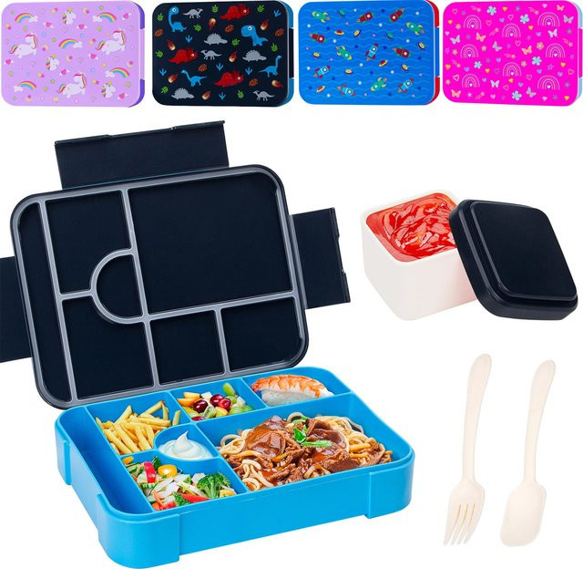 YOCITY Kinder-Lunchbox mit Muster, Blau, 1330 ml, auslaufsicher und mikrowellengeeignet mit Unterteilungen - Bild 1