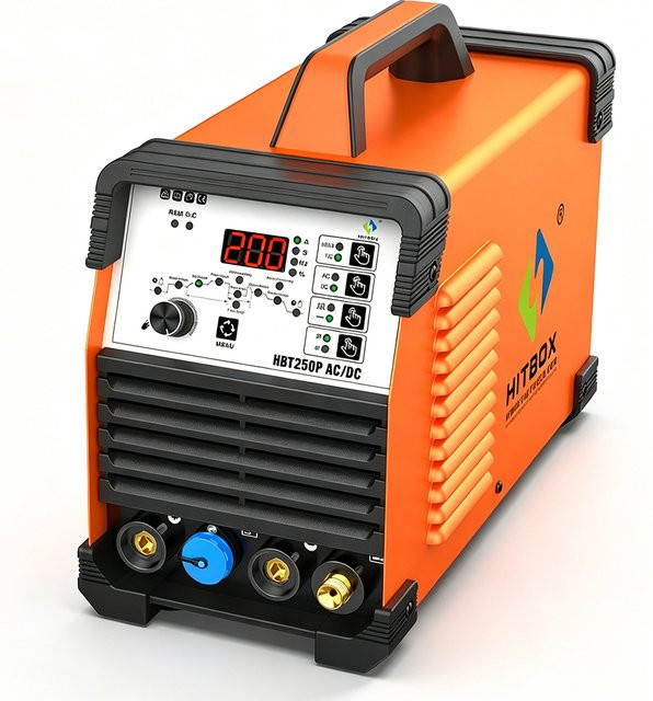 HITBOX HBT250P AC/DC Aluminium TIG-Schweißgerät 220V, 6-in-1 Puls-HF-TIG-Schweißmaschine mit Digitalanzeige und MMA-Stick, Orange - Bild 1