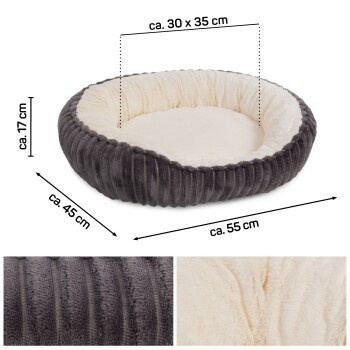 Wallace & Jones Hundebett Cameron S aus Cord und Samt mit rutschfester Unterseite in Anthrazit, Beige und Grau - Bild 2