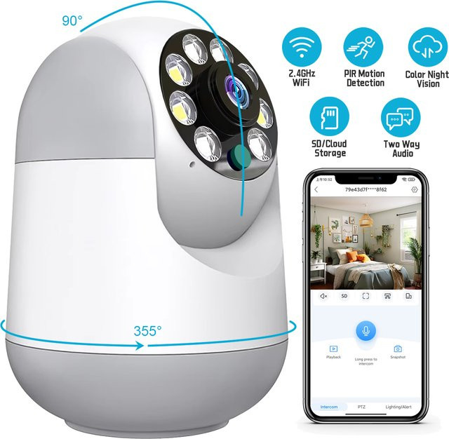 XVIM 3MP PTZ IP-Kamera mit 1080P Auflösung, kabellose WLAN-Überwachungskamera in Weiß mit automatischer Personenverfolgung für Heimsicherheit, Baby- und Haustier-Monitor - Bild 1