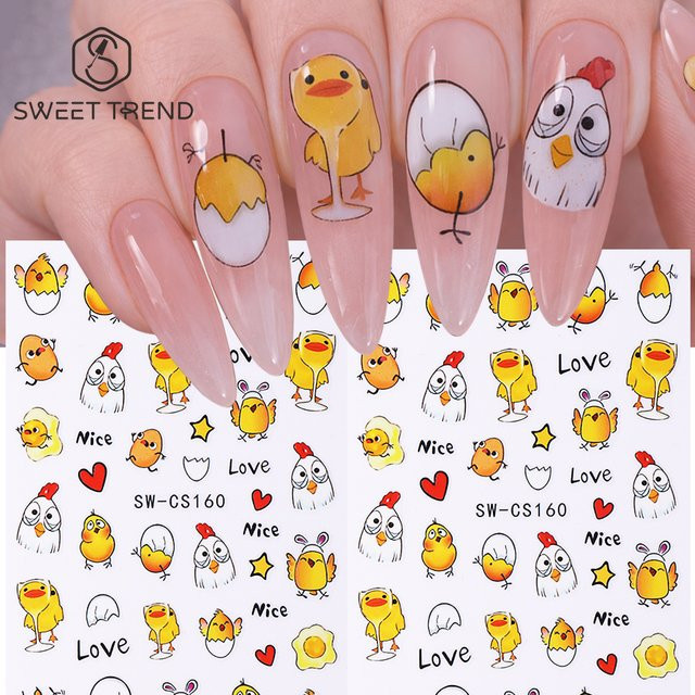SWEET TREND Nagelaufkleber Cartoon Huhn Ei, Glänzend, 2 Stück - Bild 1