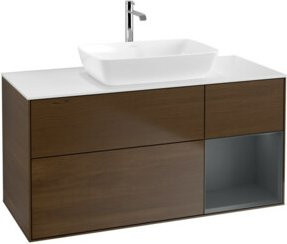 V&B Waschtischunterschrank Finion in Weiß Lack und Walnuss Furnier, Breite: 120 cm, Tiefe: 50,1 cm, Höhe: 50,1 cm - Bild 1