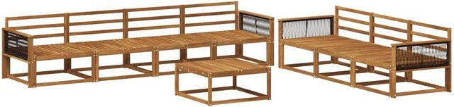 vidaXL Outdoor-Sofagarnitur aus Massivholz Akazie in Natur Braun, 8-teiliges Set mit Tisch und Sesseln - Bild 1