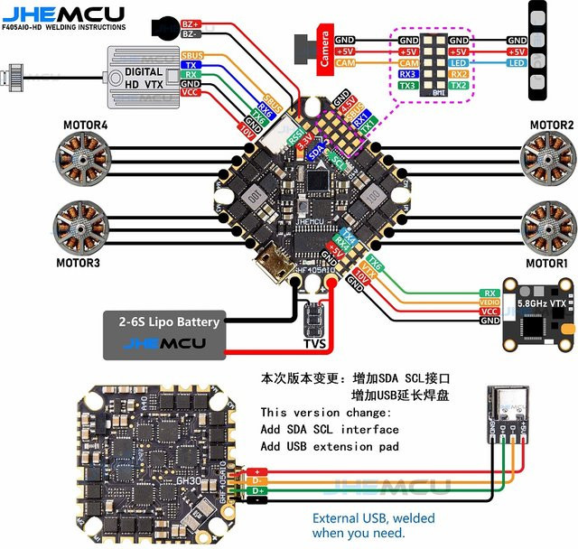 JHEMCU GHF405AIO-HD Flight Controller F405 mit 40A AIO Blheli-S ESC und OSD in Schwarz für RC FPV Racing Drones und Toothpick Quadcopter (2-6S Lipo) - Bild 1