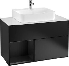 V&B Waschtischunterschrank Finion 100 in Blau matt lackiert mit LED-Beleuchtung und Regalfach - Bild 1