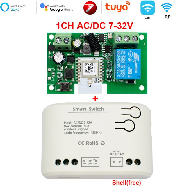 Tuya Zigbee Smart Home Relais Modul in Weiß zur Steuerung von Licht und Schaltern, kompatibel mit Alexa und Google Assistent, 85-250V AC/DC - Bild 1