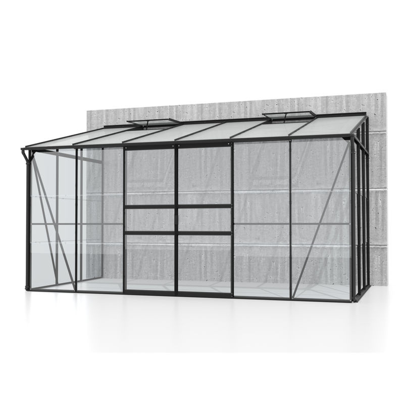 Vitavia Anlehn-Gewächshaus Osiris 7800 in Schwarz mit Pultdach und Doppelschiebetür, 7,8 m² - Bild 2