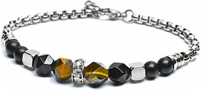 Armband Tiger Auge Stein Perle, Edelstahl, gray, Herren - Bild 1