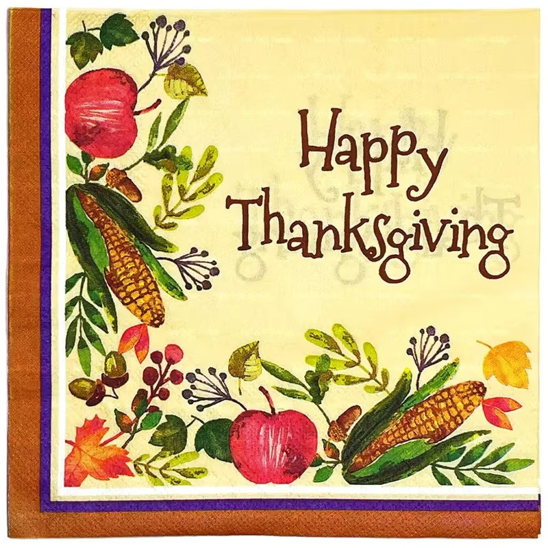 GUANYAO Thanksgiving Servietten mit Mais und Ahornblatt Motiv, 20 Stück, Gelb und Braun, Breite: 33 cm - Bild 5