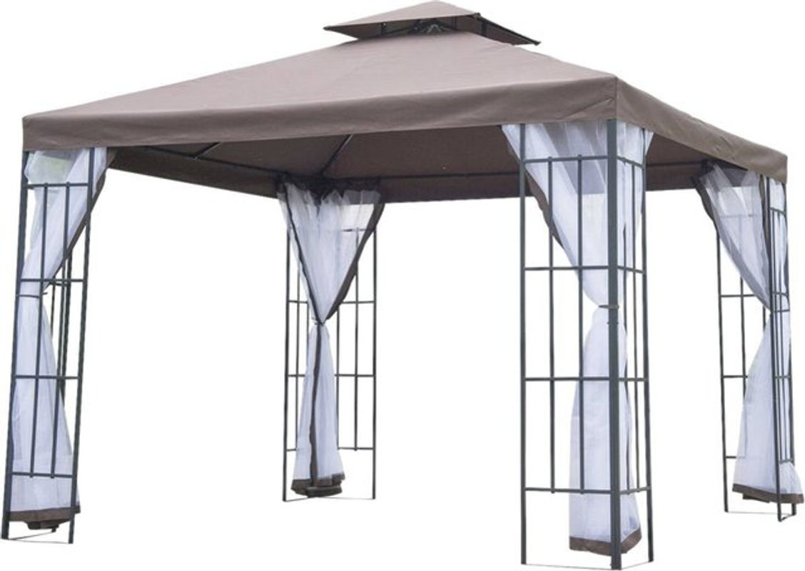 Outsunny Gartenpavillon mit Moskitonetzen und Seitenwänden, Partyzelt mit Doppeldach, Farbe Braun, B/H/T: 300 x 270 x 300 cm - Bild 3