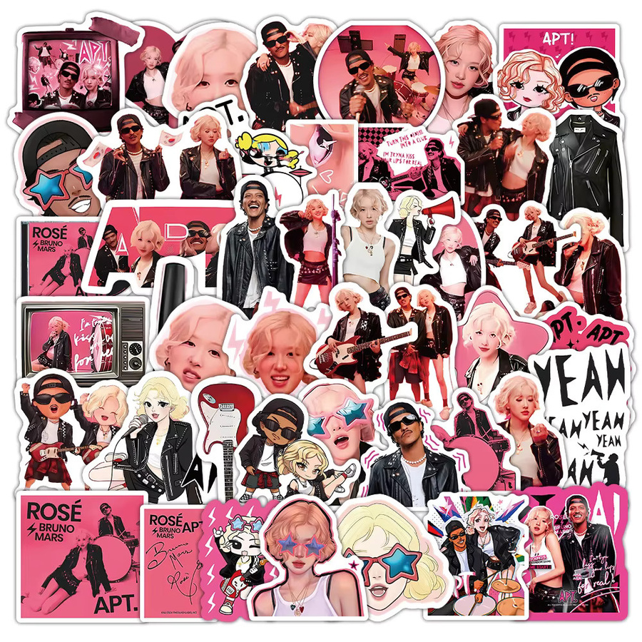 50 Stück Bruno Mars Graffiti Aufkleber Set in Rosé für Laptop, Scrapbook und DIY-Projekte - Bild 2