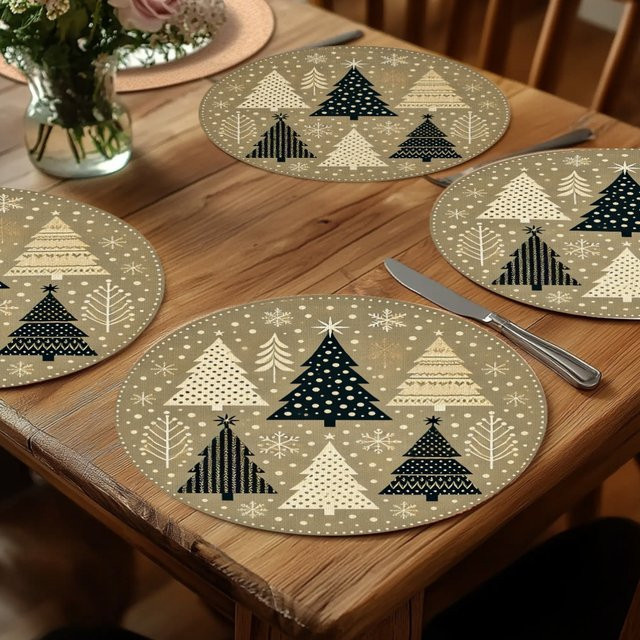 VIKAMA 4er Set Weihnachts-Tischsets mit Schneeflocken-Design in Khaki/Beige für die Weihnachtsdekoration - Bild 1