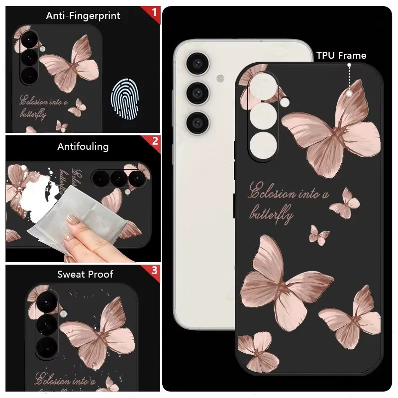 Schmetterlingsmuster Silikonhülle mit Handgelenkschlaufen für Samsung Galaxy S26 S25 S24 S23 Ultra S23 FE A57 A17 A55 A56 A36 A16 in Schwarz - Bild 3