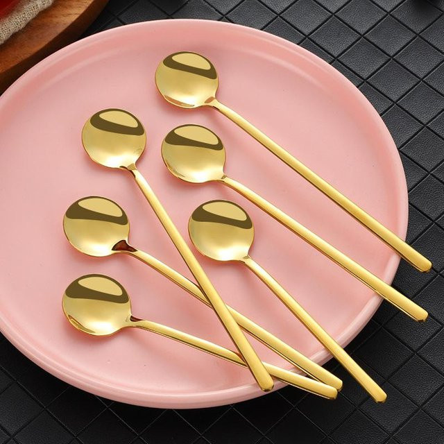 DIYelecs Dessertlöffel aus Edelstahl in Gold und Beige, poliert - Bild 1