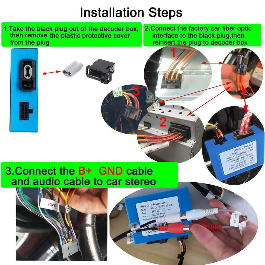 EzoneTronics Optischer Faser Decoder für Auto Stereo Radio mit GPS Unterstützung, Blau, passend für Mercedes Benz B200 ML SL SLK R350 C W203 CLK W209 W211 Klasse - Bild 5