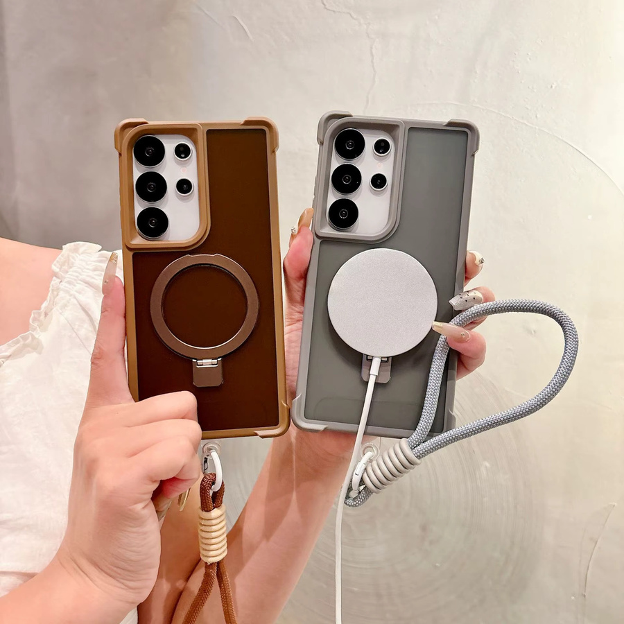 KELAPA Magnetische Ringständer-Handyhülle mit Handschlaufe für Android Smartphones in Grau oder Braun - Bild 1