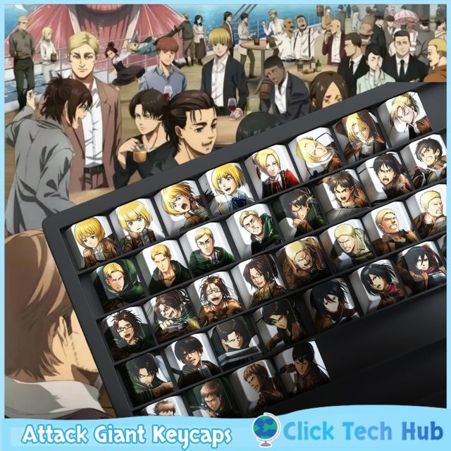 TOYOLEE Attack Giant Anime Tastenkappen, 4 Stück, Thermosublimation Keycaps für mechanische Tastaturen mit Cherry MX Cross Axis, Multicolour - Bild 1