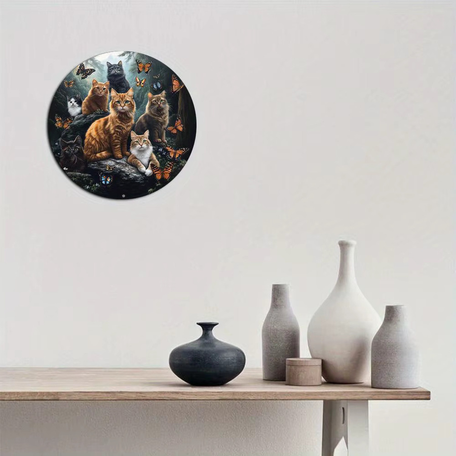 CIFBUY Vintage Metall-Wandschild mit Katzenmotiv, rundes Aluminium-Dekoschild in Multicolour, Durchmesser: 20 cm - Bild 3
