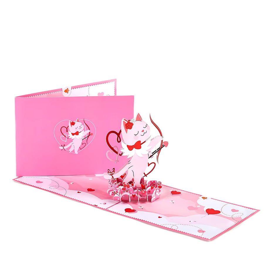 Opjoys Pop-up-Grußkarte mit Amor-Kätzchen-Motiv in Pink, 3D-Design für Valentinstag und Jubiläen - Bild 2