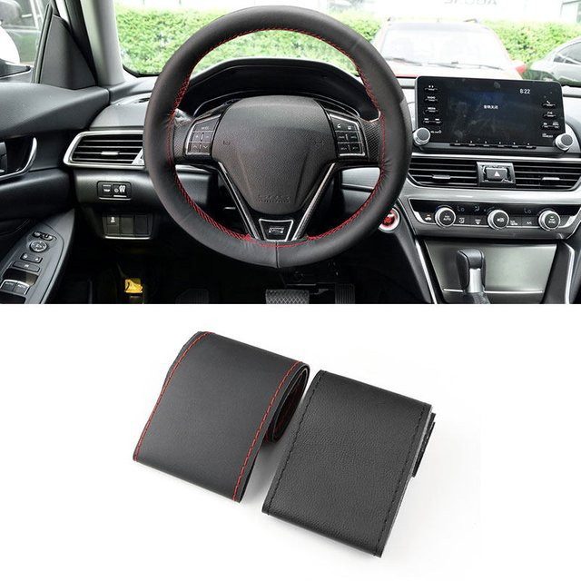 FOXSN DIY Lenkradbezug aus Mikrofaser und Leder in Schwarz mit Nadel und Faden zum Selbermachen, Set für die Auto-Innenausstattung - Bild 1