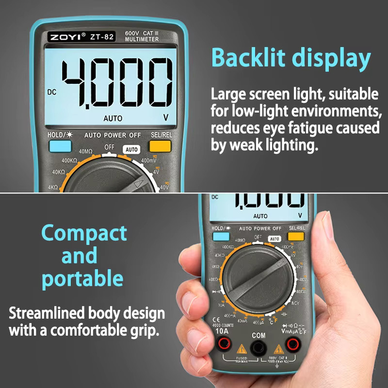 ZOYI 81/82 Professionelles Digitales Multimeter in Blau für AC/DC Spannung, Strom, Kapazität, Widerstand und NCV Messungen - Bild 3