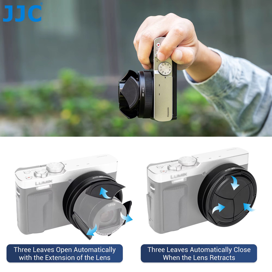 JJC Automatischer Objektivdeckel für Panasonic Lumix ZS99 und TZ99 in Schwarz - Bild 2