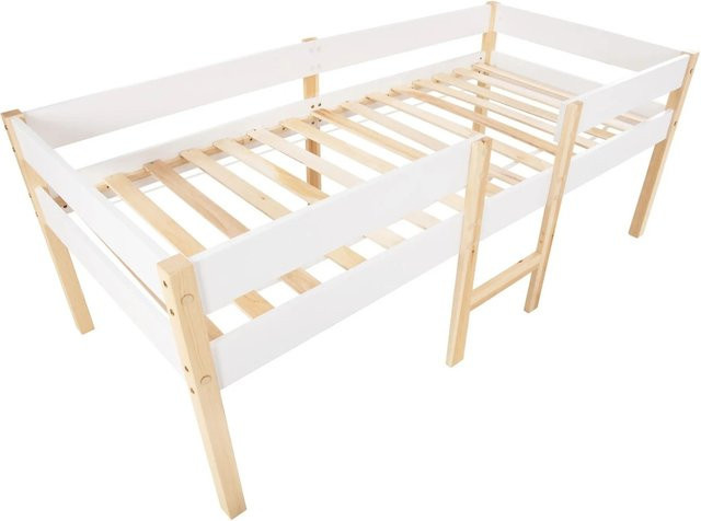 okwish Kinderbett aus Kiefer-Massivholz mit Schublade und Rausfallschutz, Weiß, B/T/H: 90 x 200 x 97 cm - Bild 1