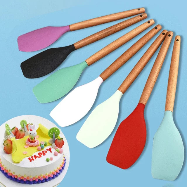 Venlohome 2er-Set Silikon-Backspatel mit Holzgriff in Pink, hitzebeständige Teigschaber und Küchenutensilien zum Mischen und Backen - Bild 1