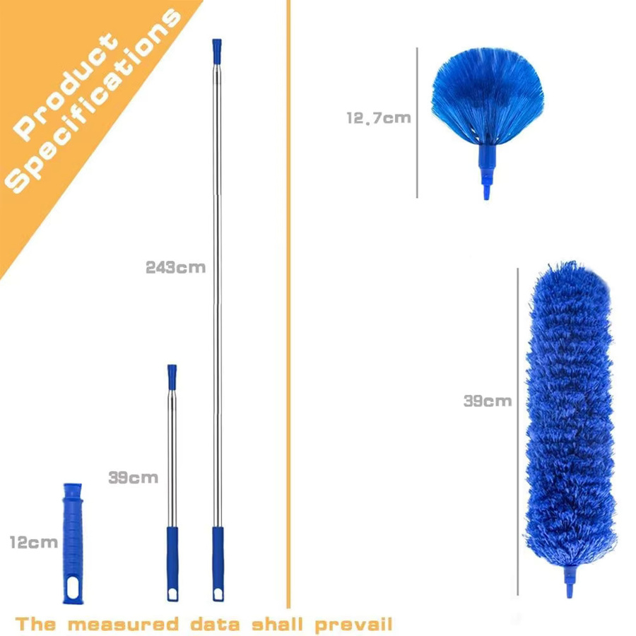 Untior Mikrofaser-Staubwedel mit Teleskopstange in Blau, ausziehbar von 76 cm bis 206 cm, biegbares Design für hohe Decken - Bild 2